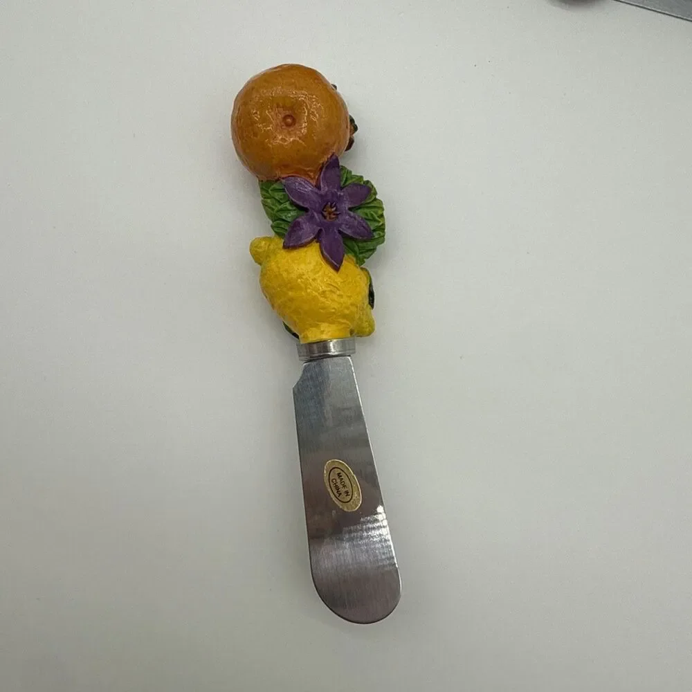 Set Of 4 Fruit Themed Butter Cheese Spreaders Spreading Knives Lemons Oranges
